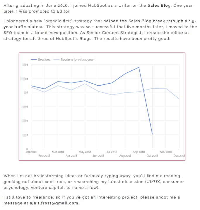 Best About Me Page Examples: Aja Frost