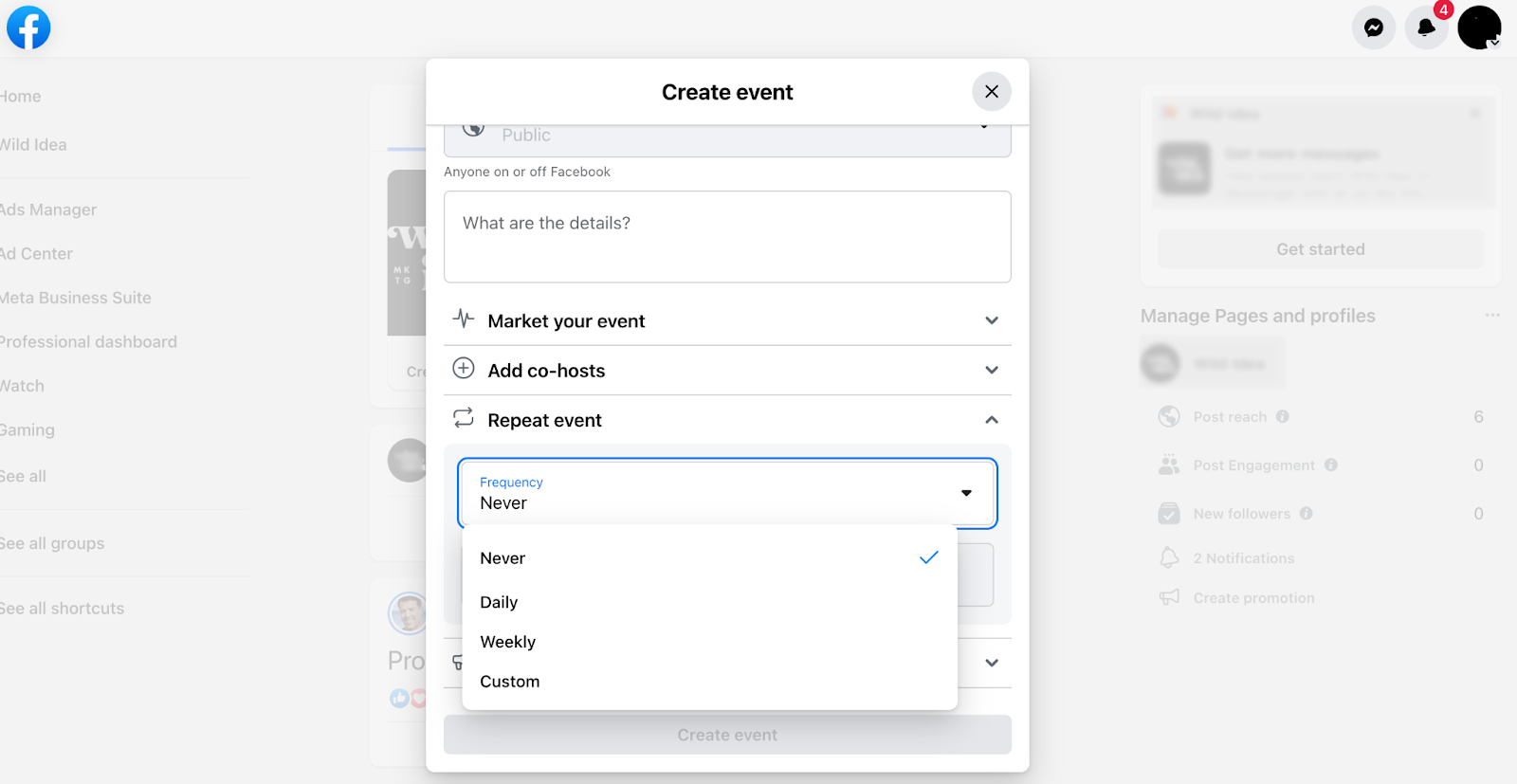 A screenshot showing how to edit your event on Facebook
