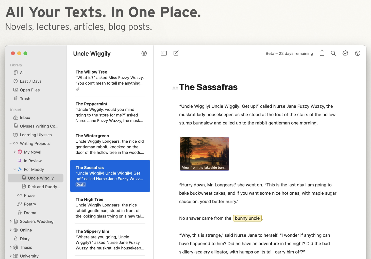 screenshot of Ulysses Writing App user interface