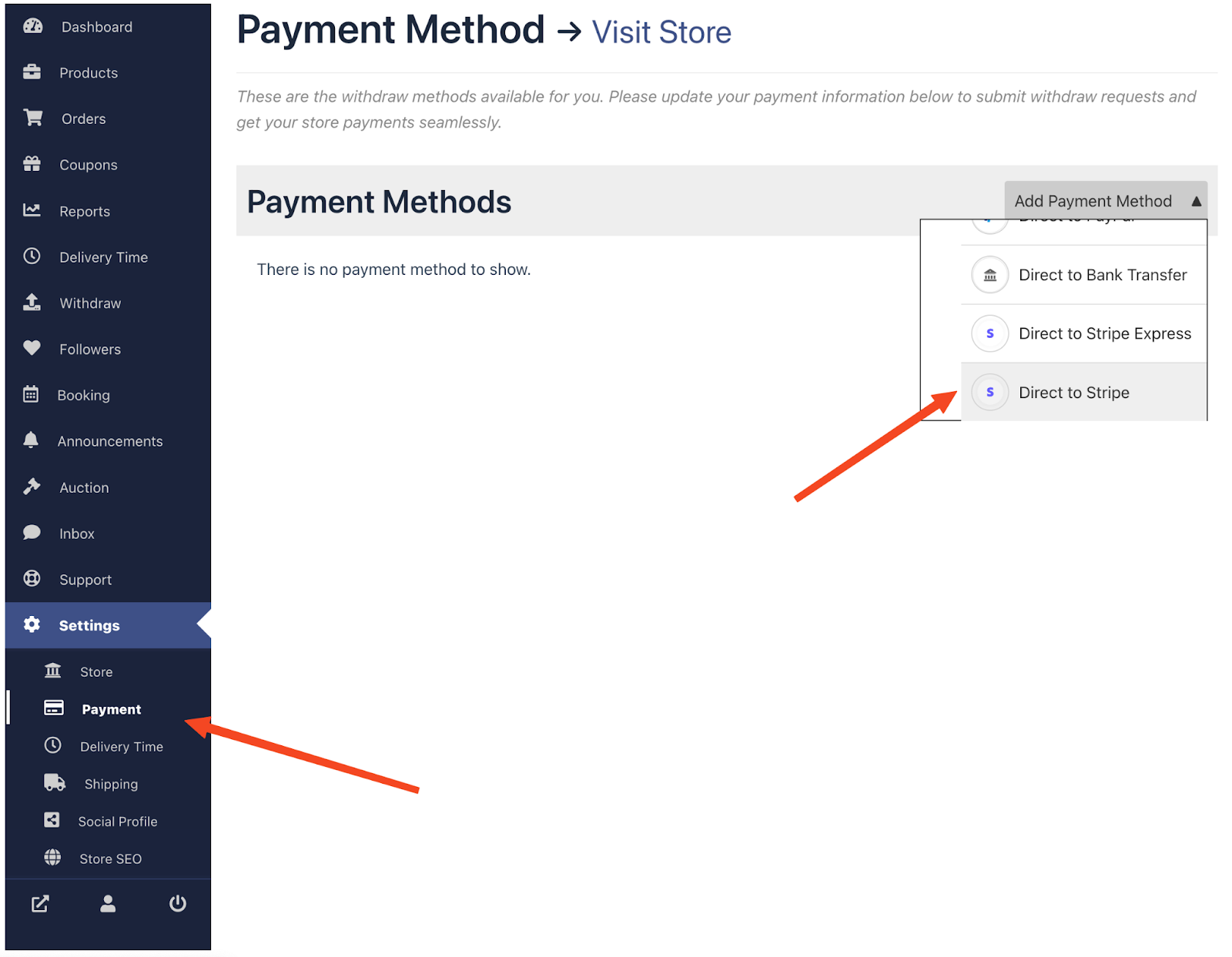 A screenshot of the Dokan Stripe Module direct to Stripe