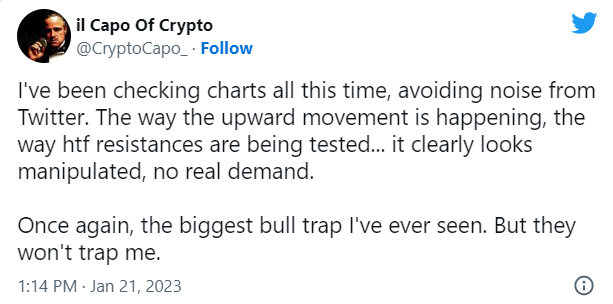 Crypto Bulls Celebrate Price Surge, Skeptics Warn of 'Bull Trap' as Bitcoin Reaches $23,000