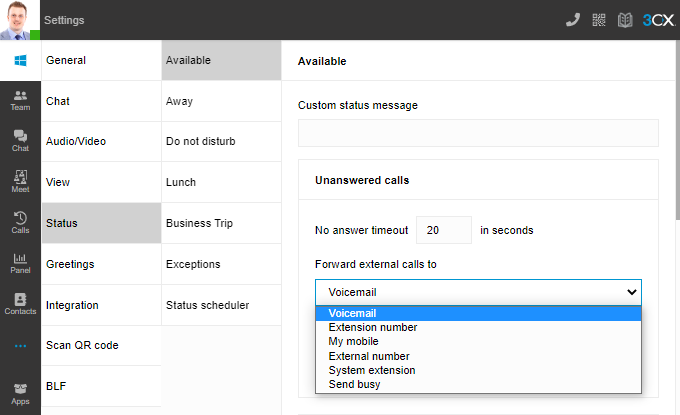 Web Client Status options