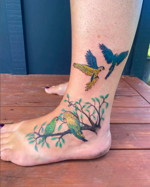 Colorful Parrots Tattoo