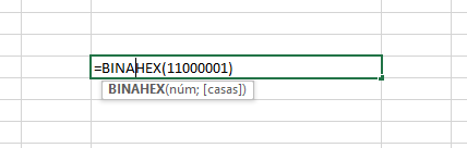 Fórmulas Excel =BINAHEX