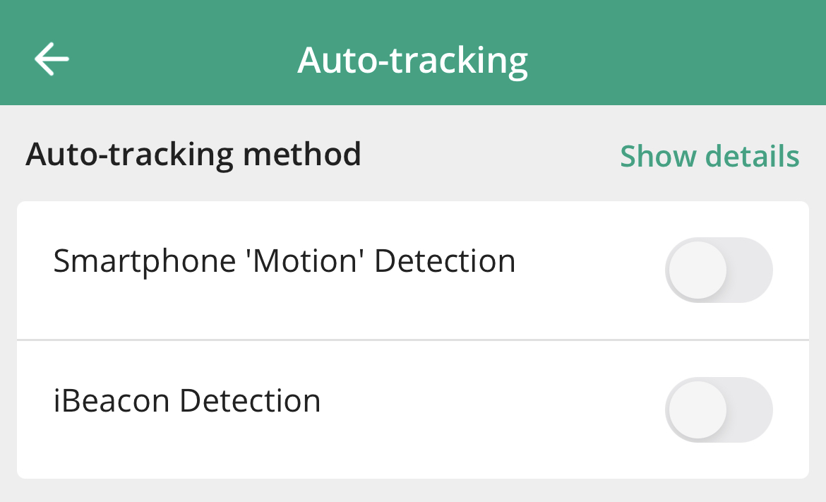 Auto tracking option selection screen