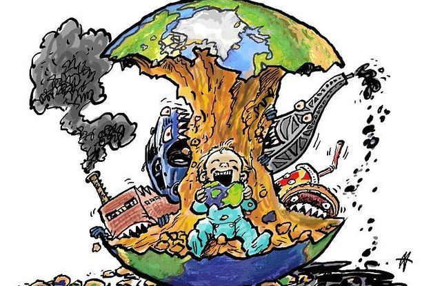 Ilustrasi Konflik Kepentingan Manusia dan Bumi (BuzzFeed / Pinterest)