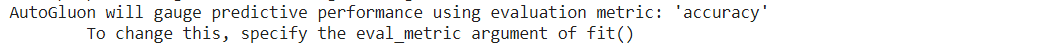 AutoGluon aptly selects the ‘accuracy’ metric for this classification task