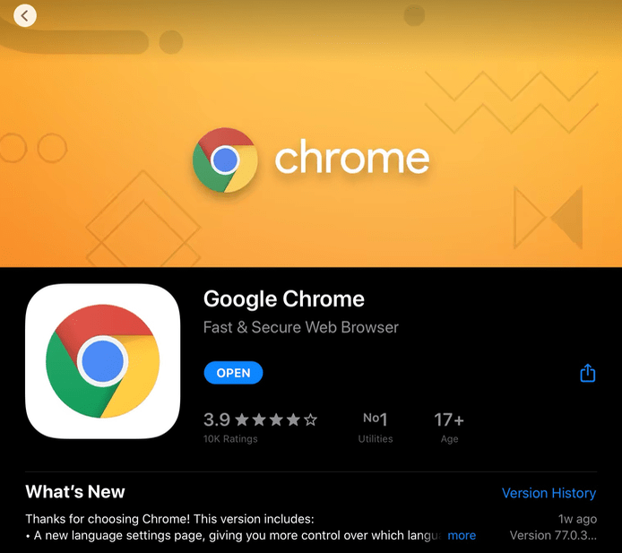 Google Chrome Download for iPadOS