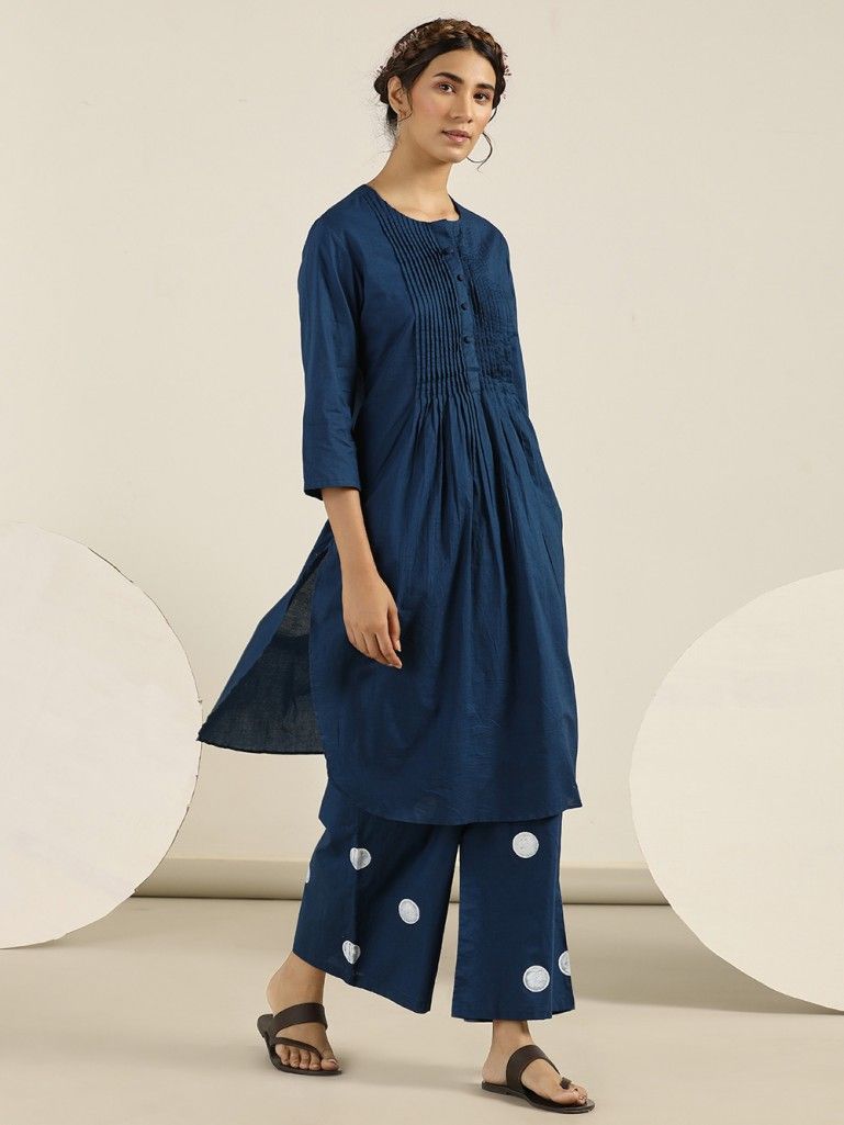 Indigo-Pintuck-Cotton-Kurta