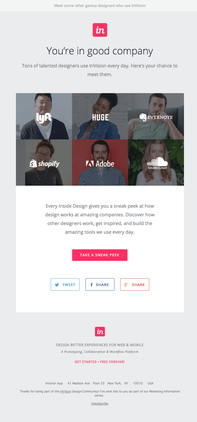 InVision user onboaring email