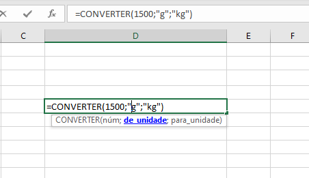 Parâmetros Fórmulas Excel =CONVERTER ()