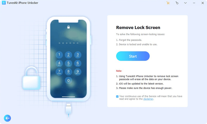 launch tuneskit iphone unlocker and connect iphone