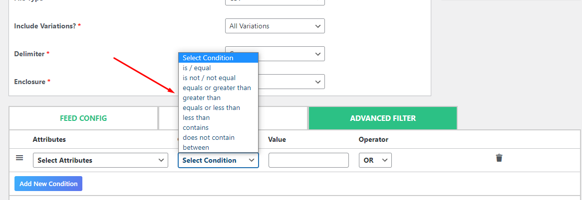 Advanced filter options