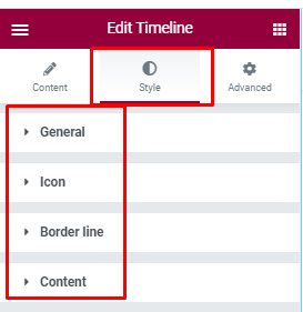 Timeline widget's style settings menu 