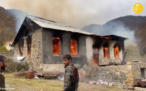 فرارو | (تصاویر) ارمنی‌های قبل از تخلیه روستا خانه‌هایشان را آتش زدند!