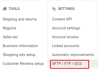 FTP account Setup in Google Merchant