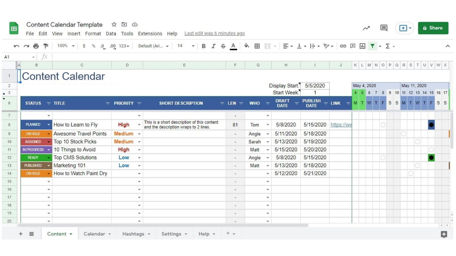 Content Calendar Template (Google Sheet)