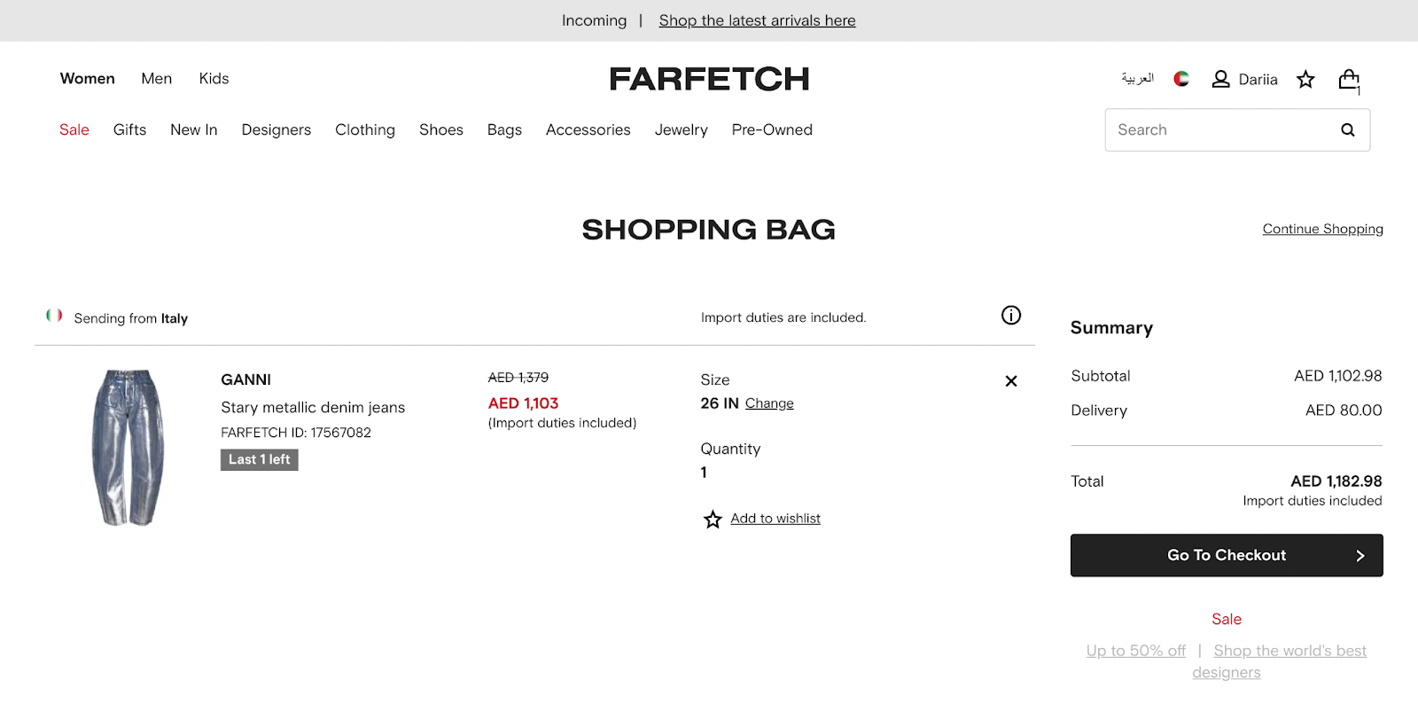 Sale Items/Regular Price Site Wide Farfetch 10% Off Coupon Discount Promo Code 