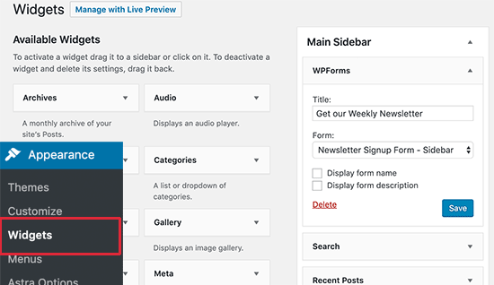 Widget WPForms