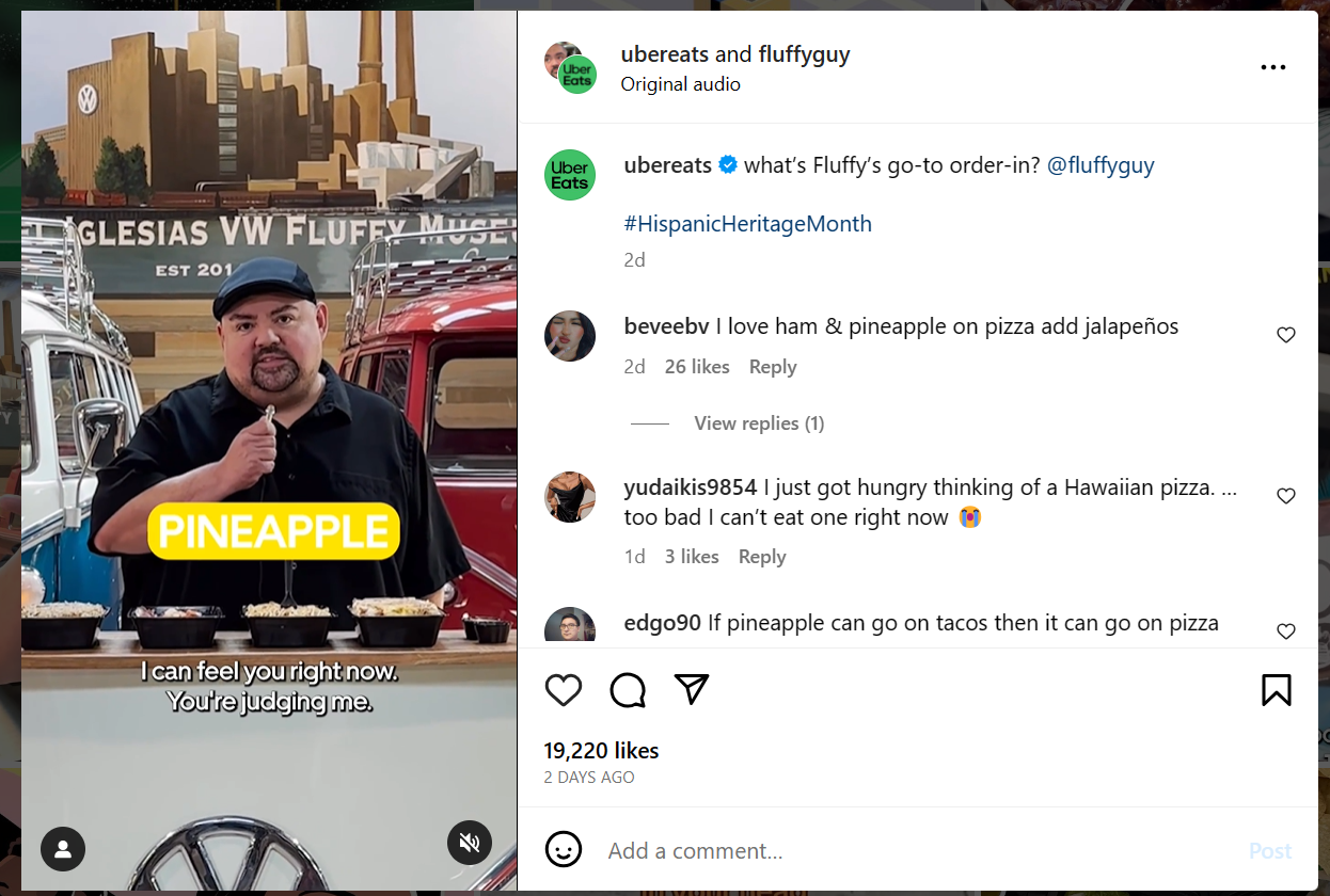 Screengrab of UberEats UGC on Instagram.