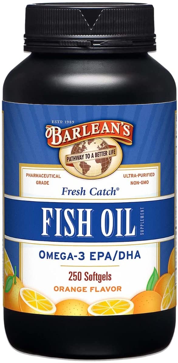 Barlean’s Omega 3 Fish Oil Supplements with Orange Flavor - 1000mg Softgel with 680mg EPA /DHA Ultra Purified, Pharmaceutical Grade, Triglyceride Form Fish Oil - Non-GMO, Gluten-Free - 250 Softgels