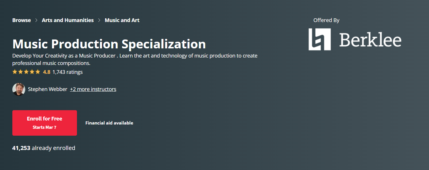 Coursera, music production specialization course.