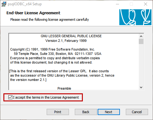 PostgreSQL ODBC Driver: End-user License Agreement