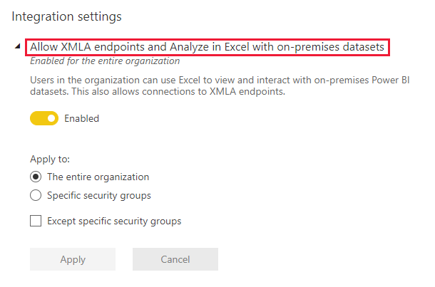 Integration setting allow XMLA endpoints.