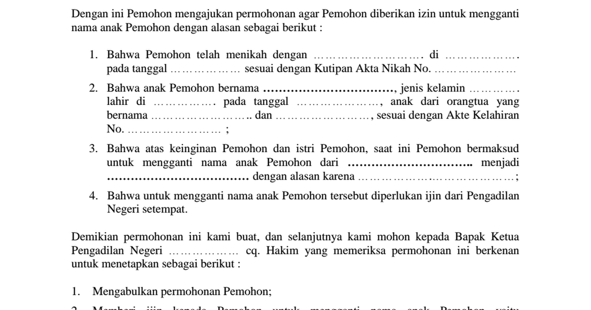 Surat Permohonan Ganti Nama Ke Pengadilan Pdf Google Drive