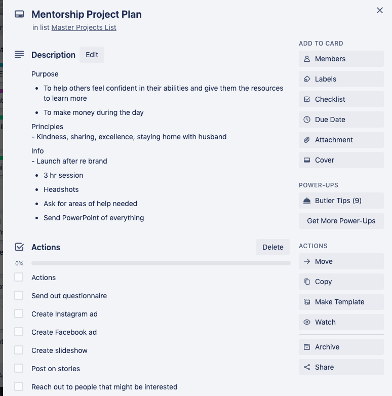 project plan list in trello for getting stuff done