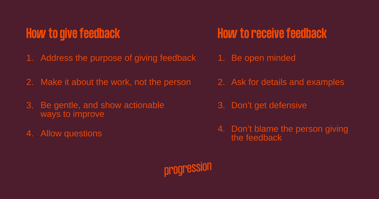 Table showing how to give and receive feedback