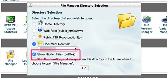 Mostrar arquivos ocultos no cPanel
