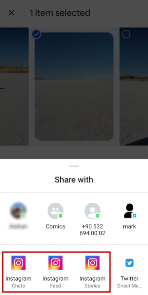 You can send your Google Photos to Instagram Feed, Chats and Stories.
