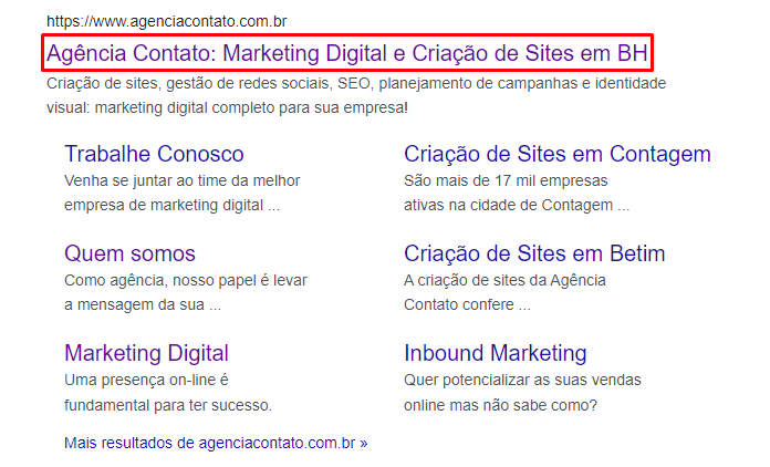 Title tag da Agência Contaato no Google.
