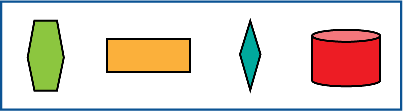 Shapes to choose from: a hexagon. A rectangle. A rhombus. A cylinder.