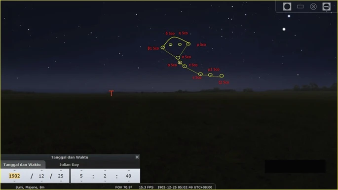 Stellarium Simulation of the Stingray Stars