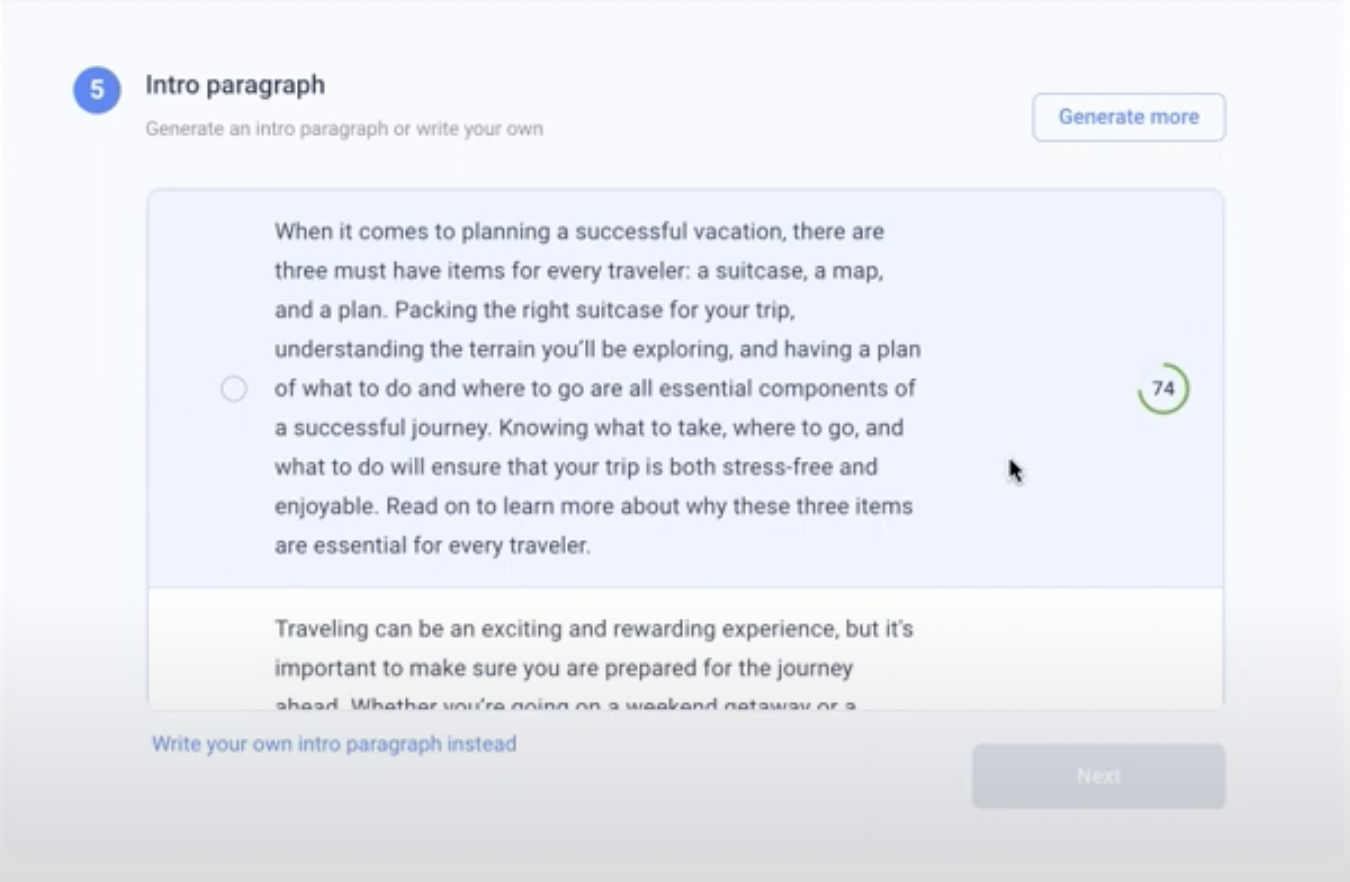 Screenshot of the Anyword AI dashboard showing the intro paragraph generated by Anyword AI