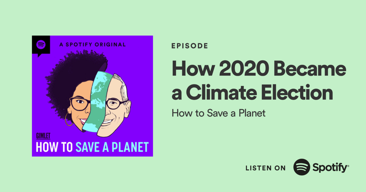 Episode Promo Image Title of episode with the show's branded illustration of hosts Dr. Ayana Elizabeth Johnson and Alex Blumberg separated by a sliver of planet Earth. Image is hyperlinked to respective Spotify episode page.