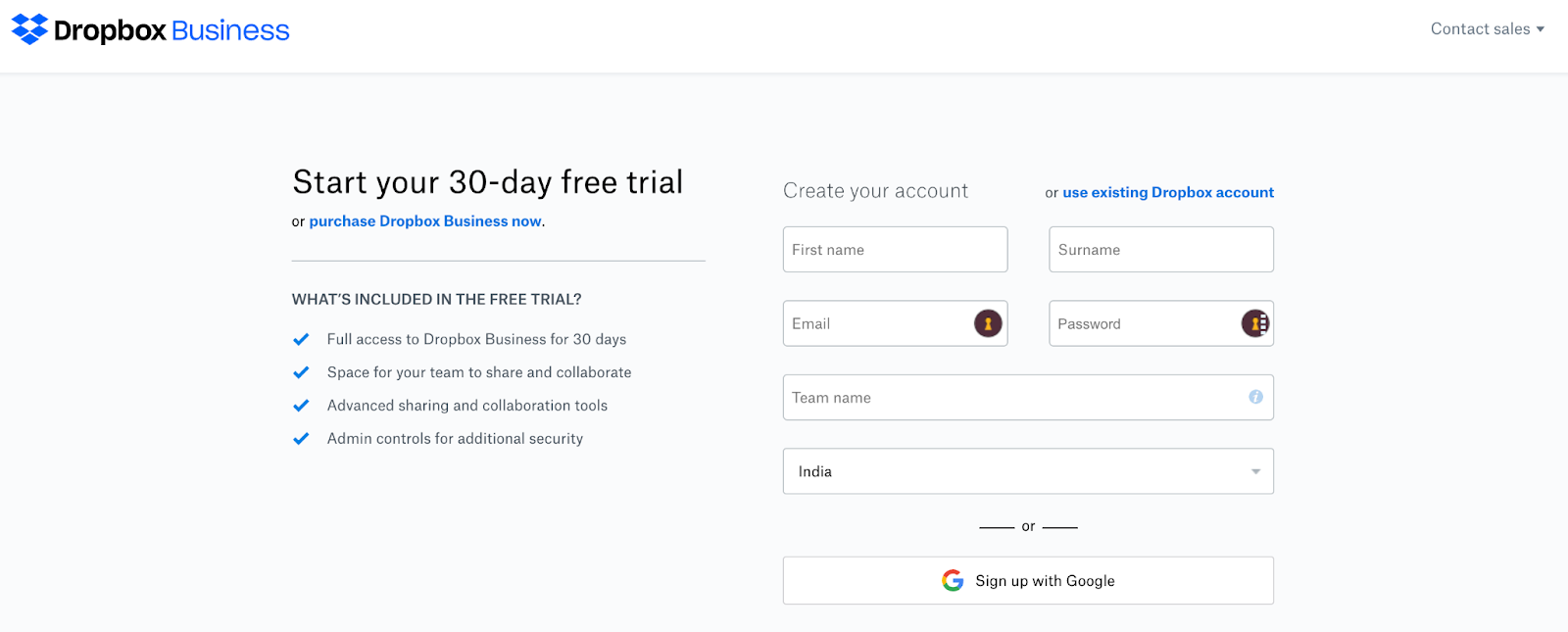 Free trial offering by Dropbox
