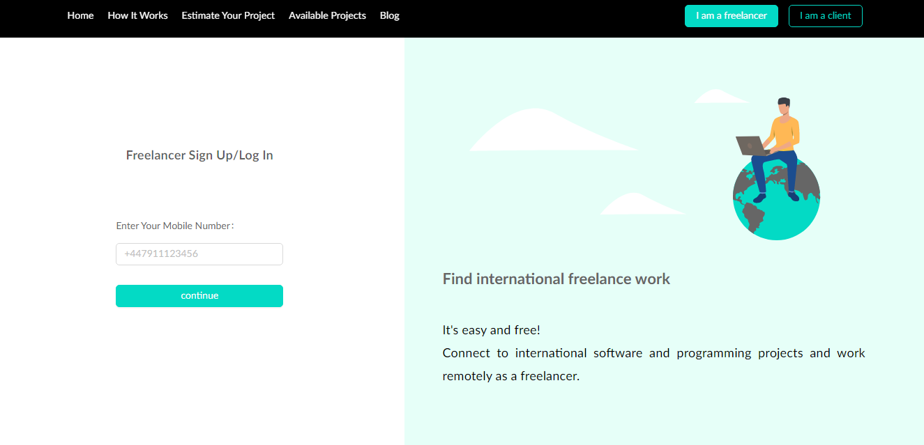 freelancer sign up/log in