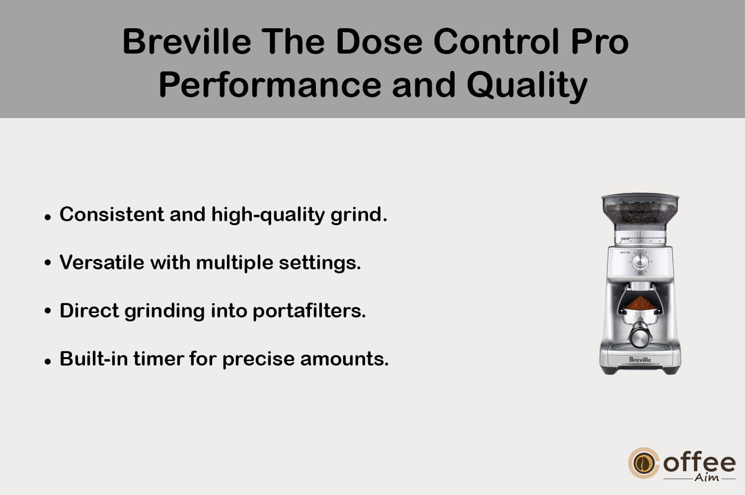 This visual encapsulates the essence of the "Breville The Dose Control Pro" in terms of its performance and quality, a snapshot that defines its prowess within the context of the comprehensive review titled "Breville The Dose Control Pro Review."