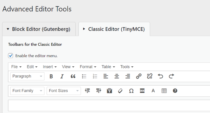 Ferramentas avançadas de edição tamanho da fonte do editor clássico