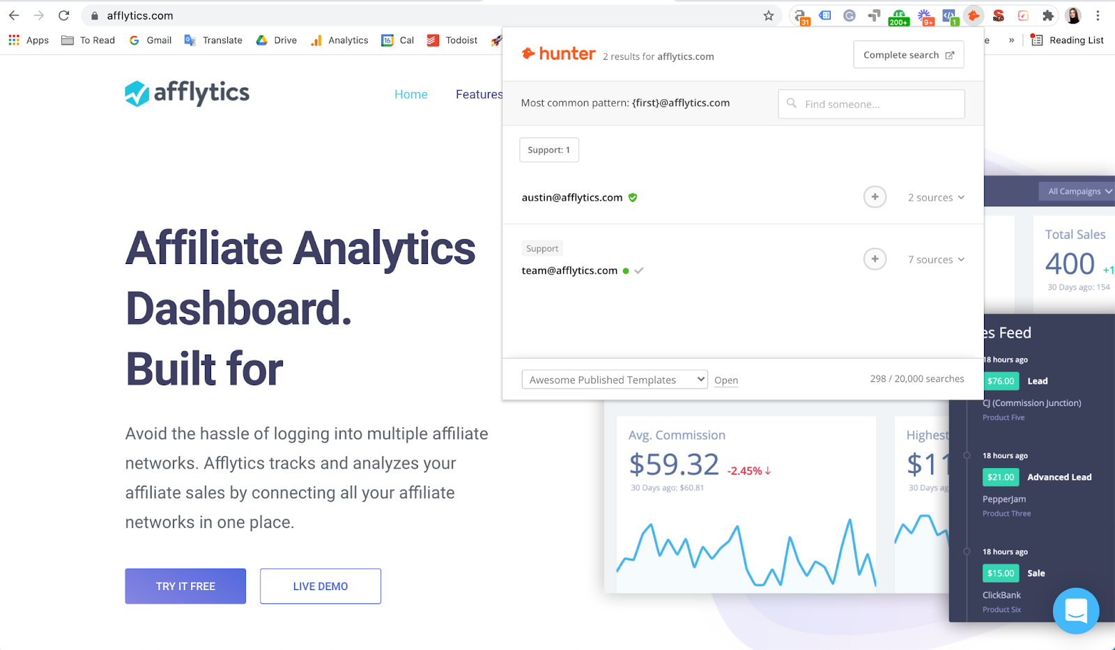 Hunter Chrome Add-On Example for Afflytics.com