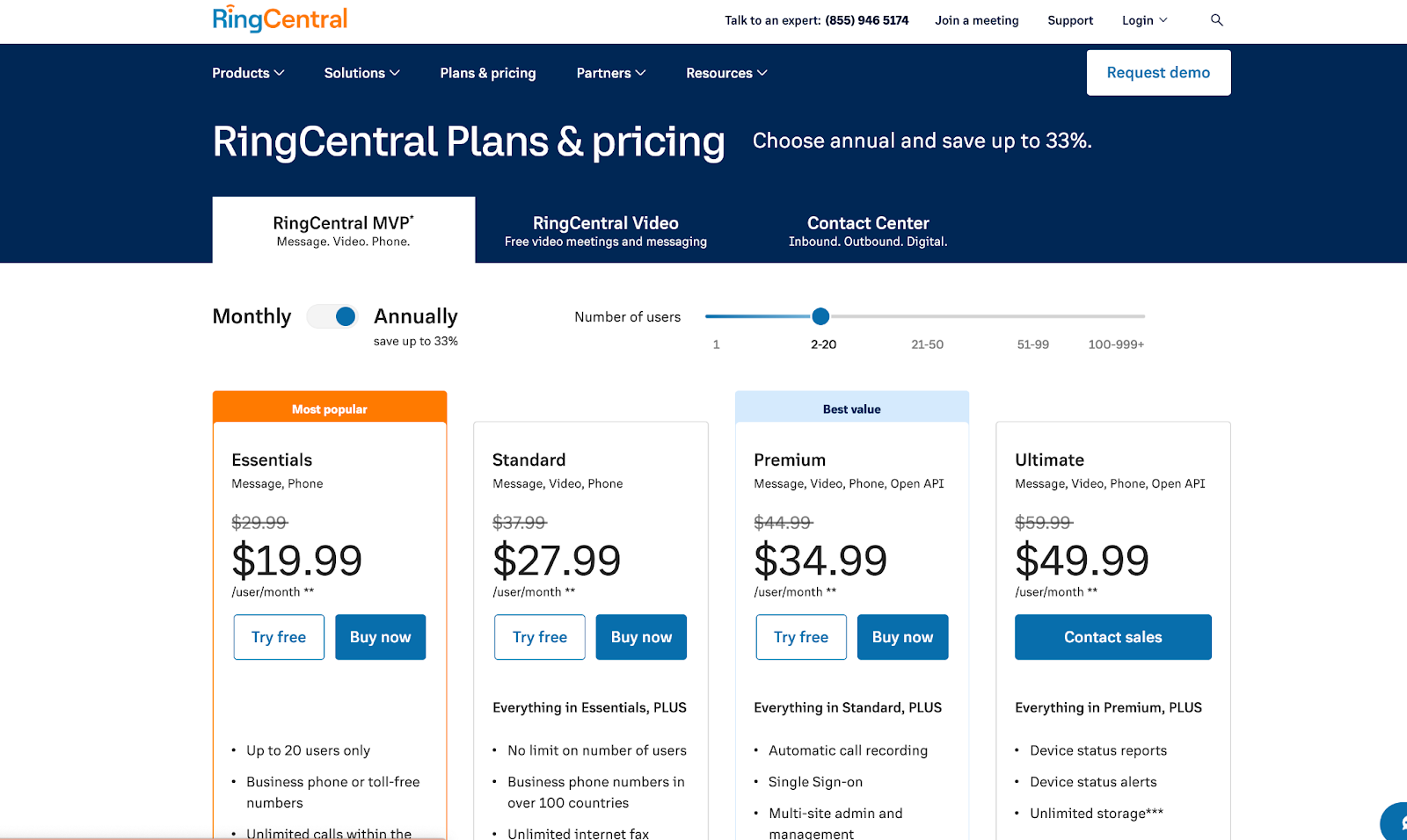 Call Center Software - RingCentral pricing.