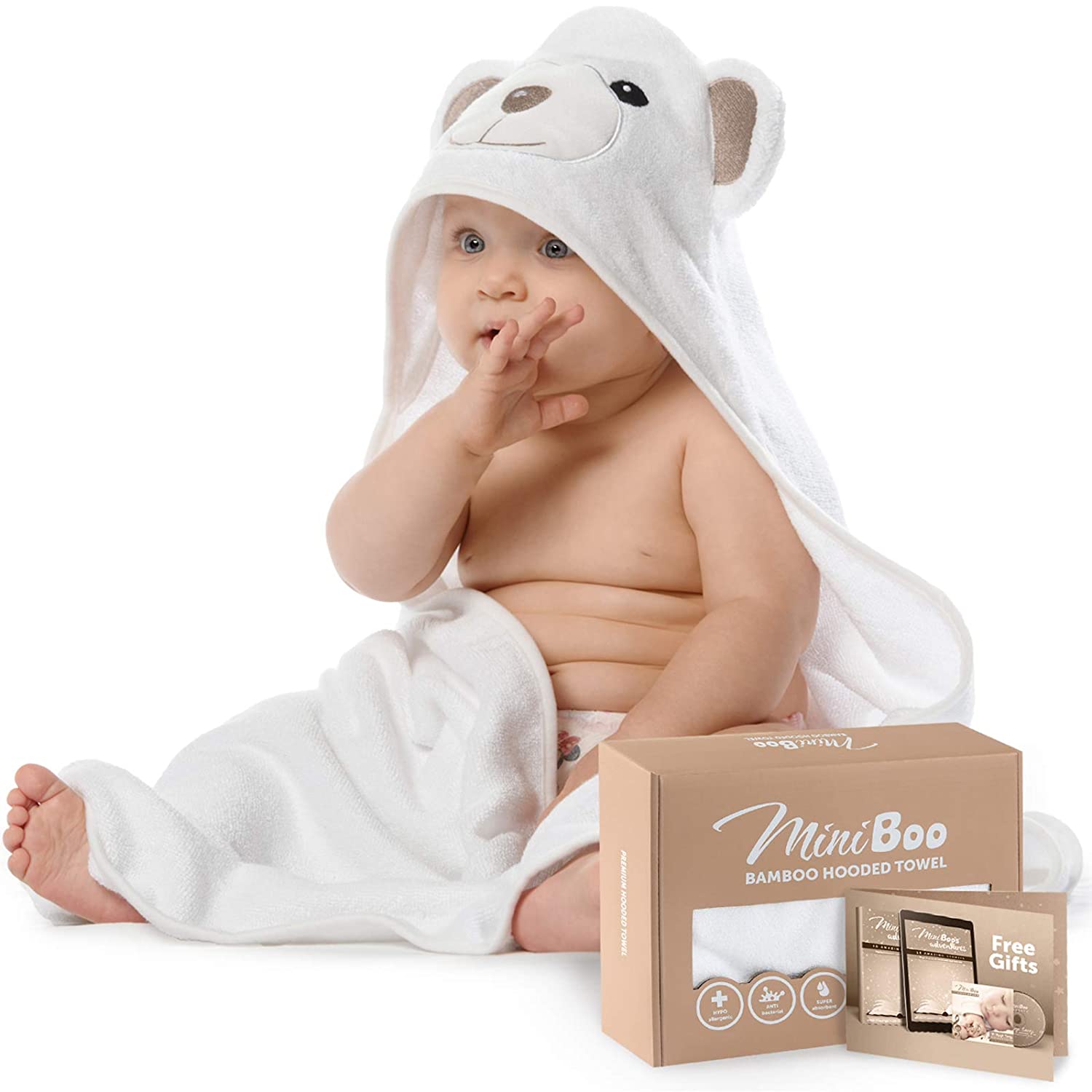 MiniBoo Premium Bamboo Baby Hooded Towel 