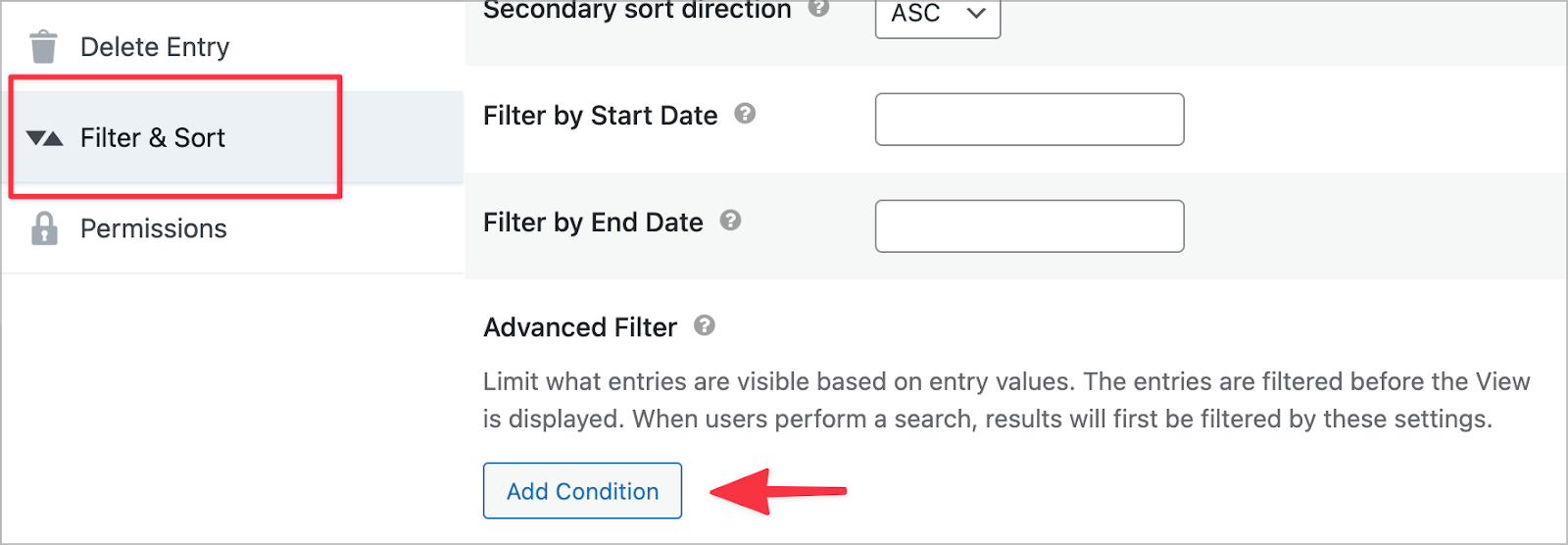 The Advanced Filtering settings in the GravityView View Settings