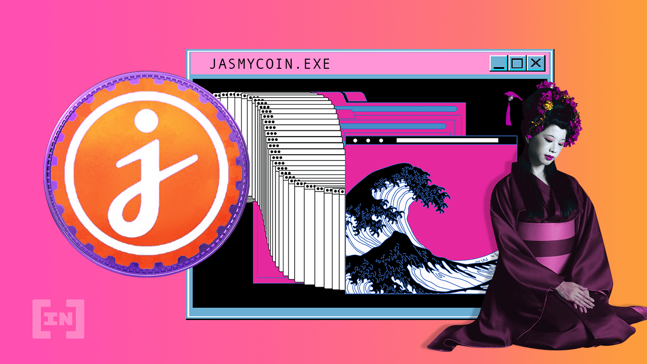 Cover Bild JasmyCoin BeInCrypto mit einer Geisha und einer Ozeanwelle im Japanischen Zeichenstil