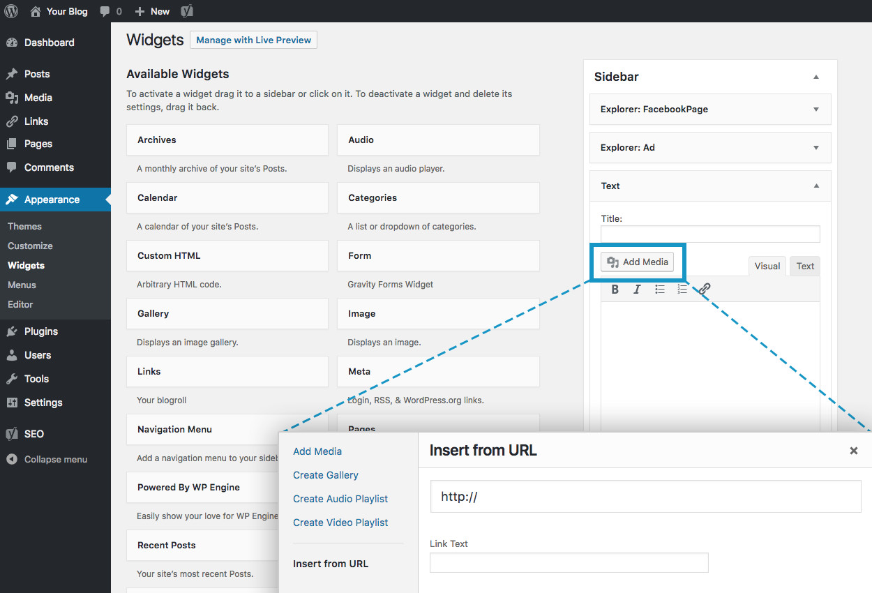 Widget de texto do WordPress 4.9