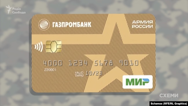 Банківська картка «Газпромбанку» з логотипом «Армія Росії»