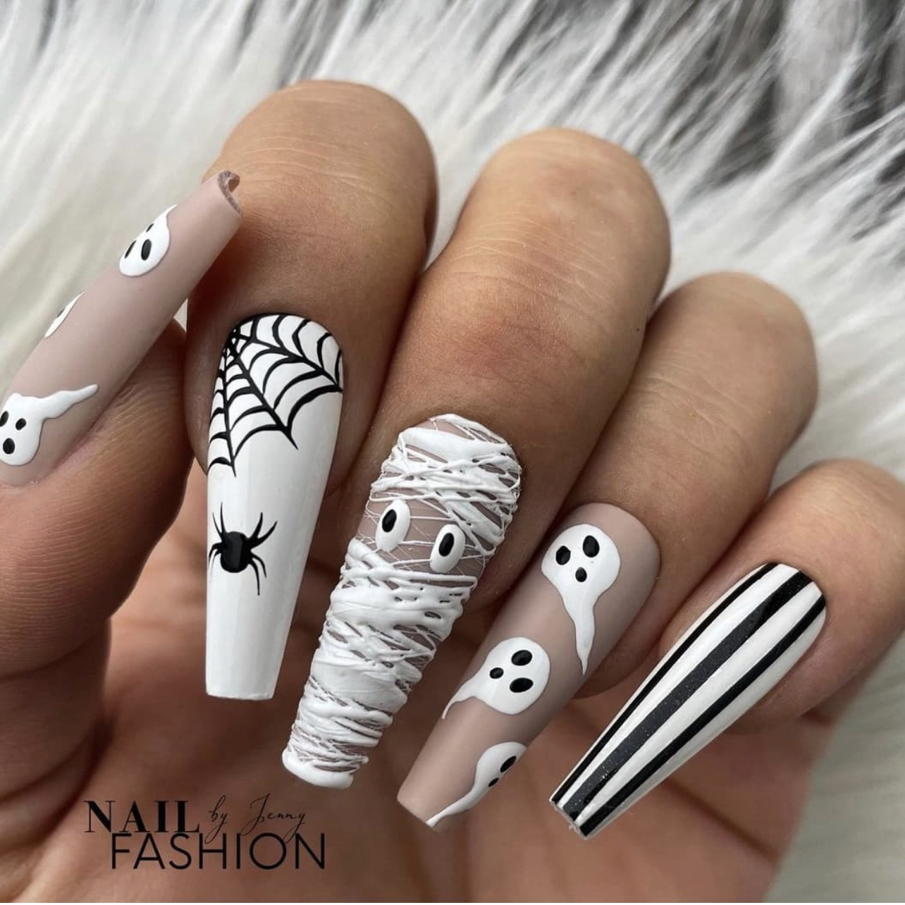 halloween black and white nails